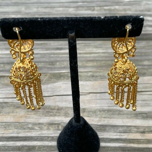 Jhumka Gold Tone Women Earrings Fashion Ear Jewelry Traditional Earrings - Picture 5 of 10